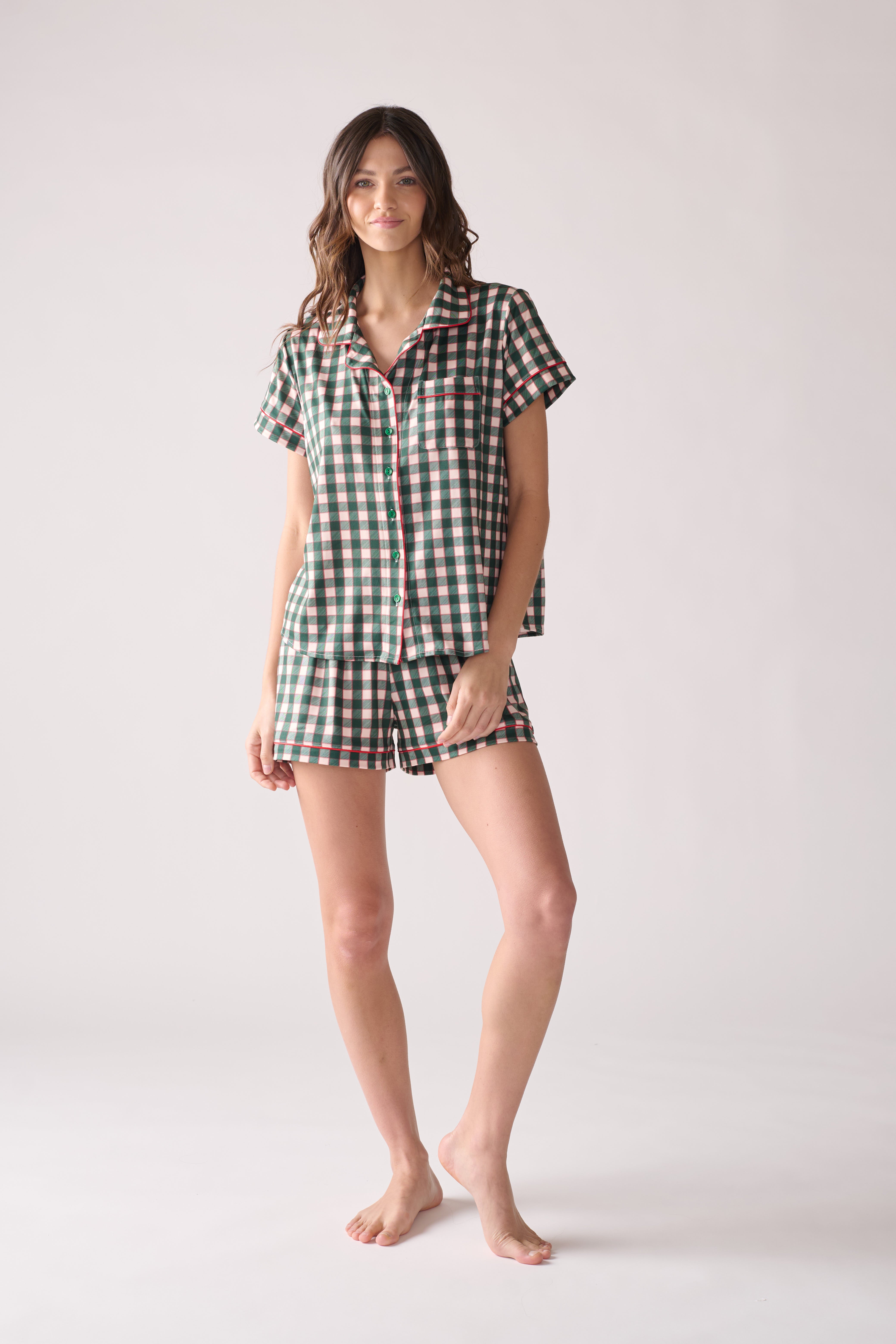 Women’s Pine Holiday Modal Pajama Set – Short Sleeve Shirt & Shorts