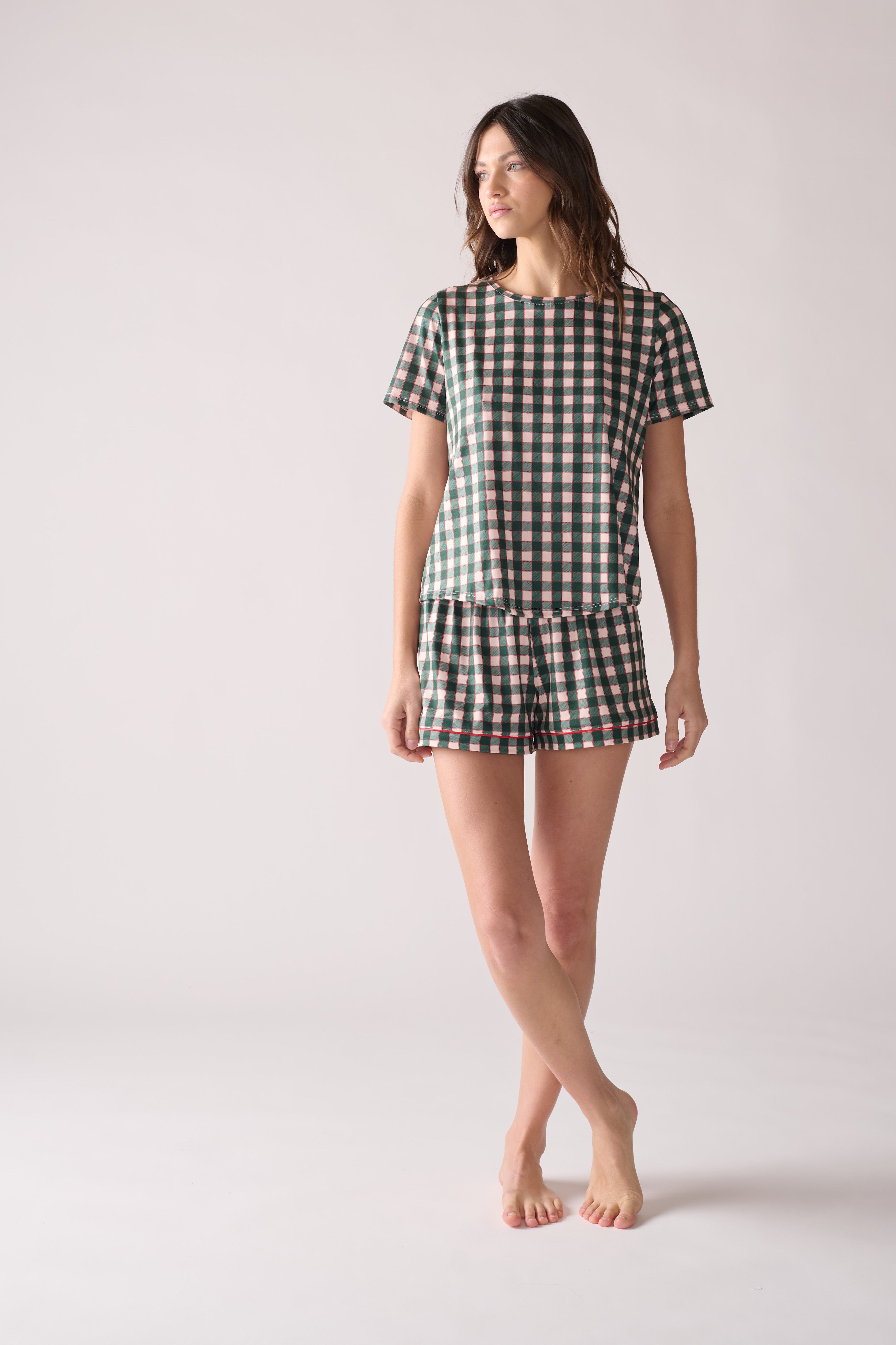 Women’s Pine Holiday Pajama Set – T-Shirt & Shorts