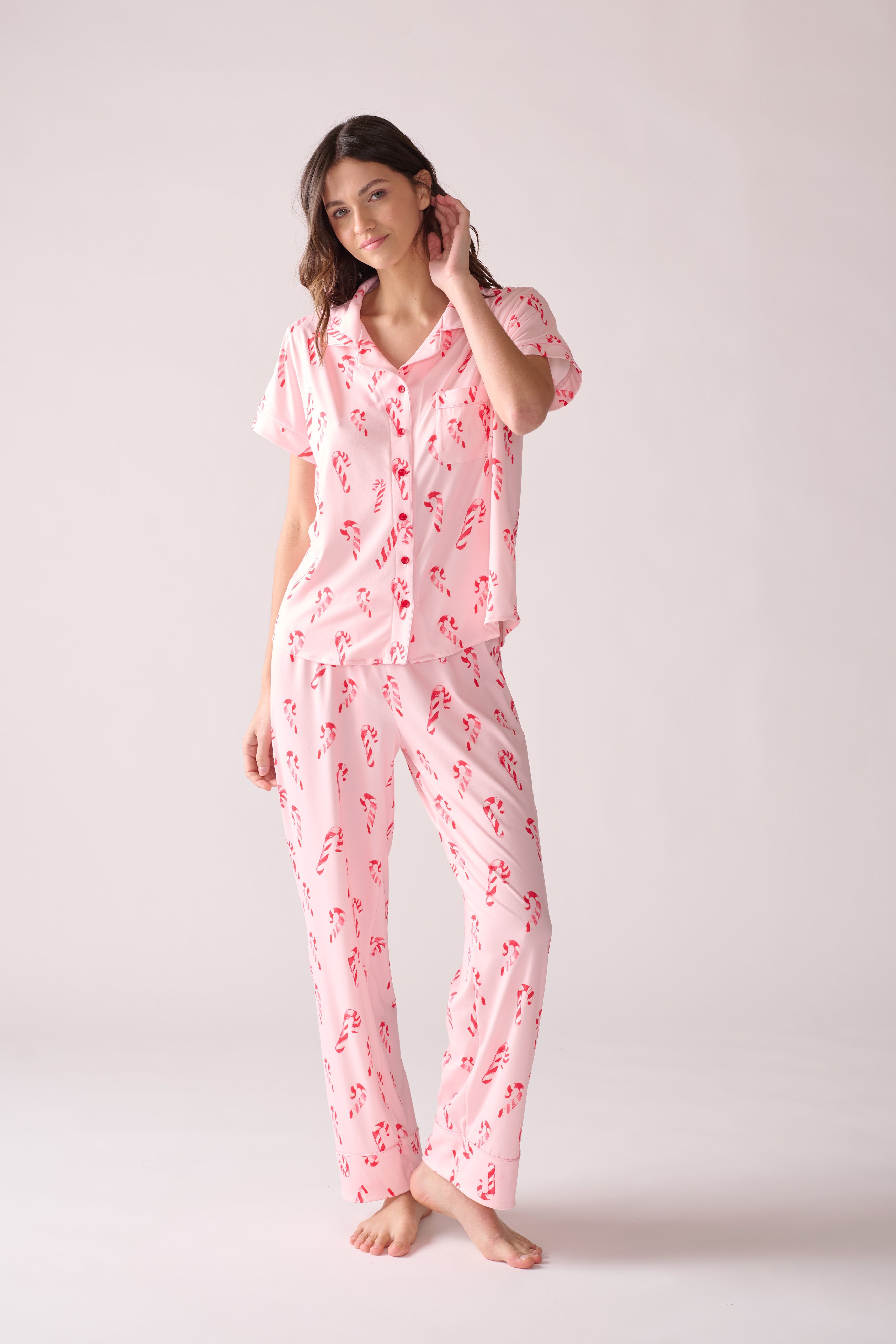 Women’s Peppermint Wishes Pajama Set – Short Sleeve Top & Pants