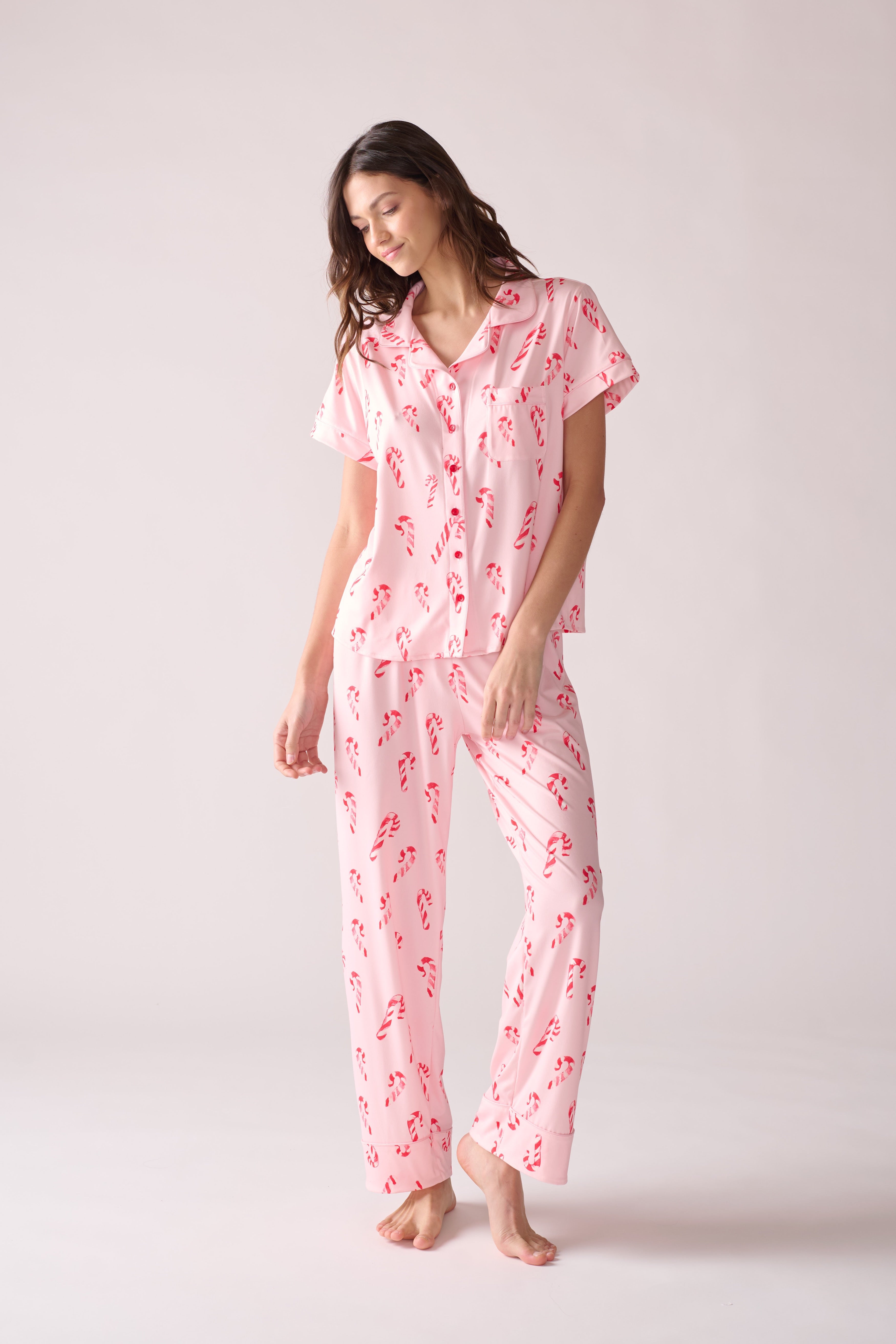 Women’s Peppermint Wishes Pajama Set – Short Sleeve Top & Pants