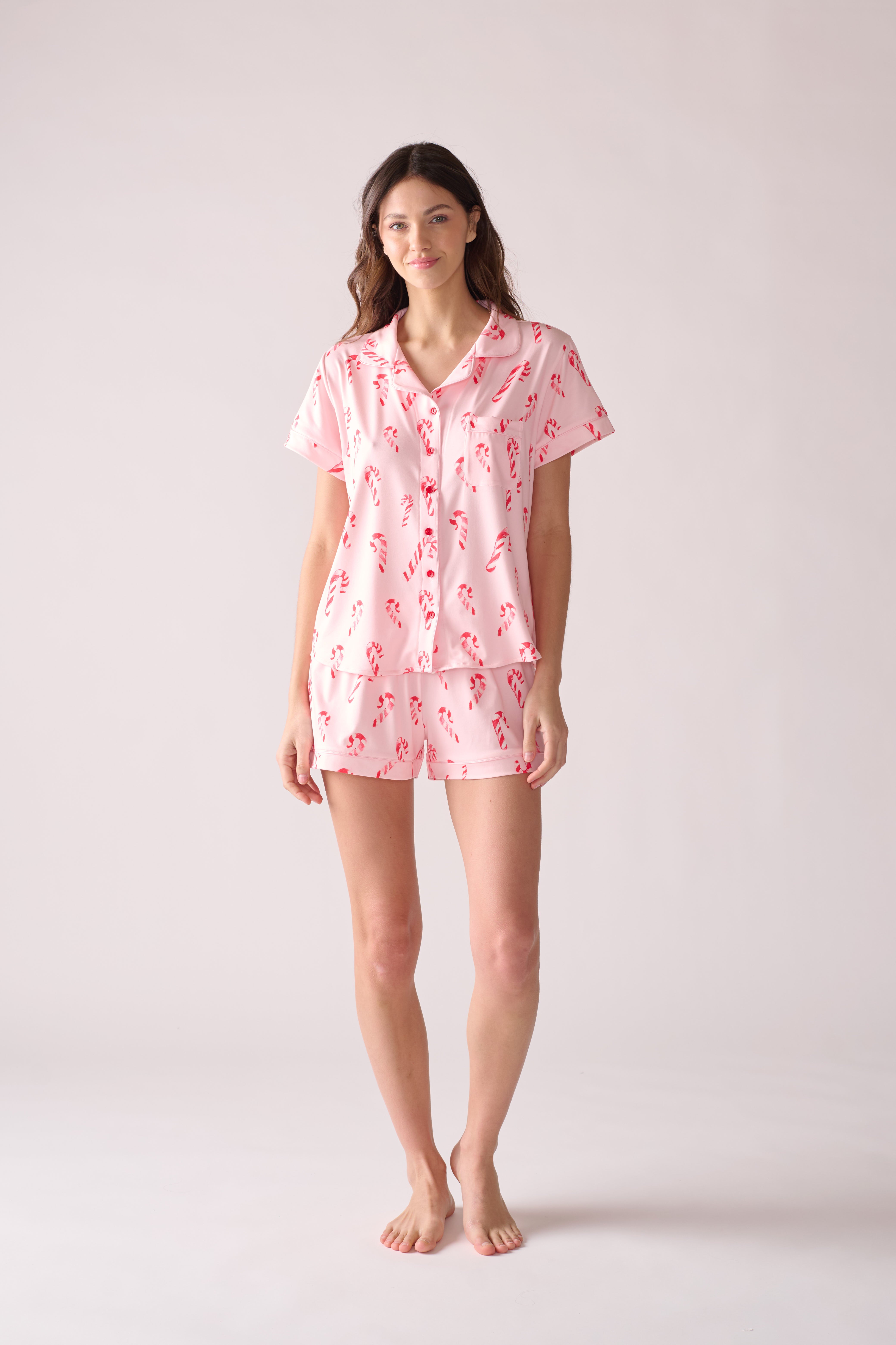 Women’s Peppermint Wishes Modal Pajama Set – Short Sleeve Shirt & Shorts