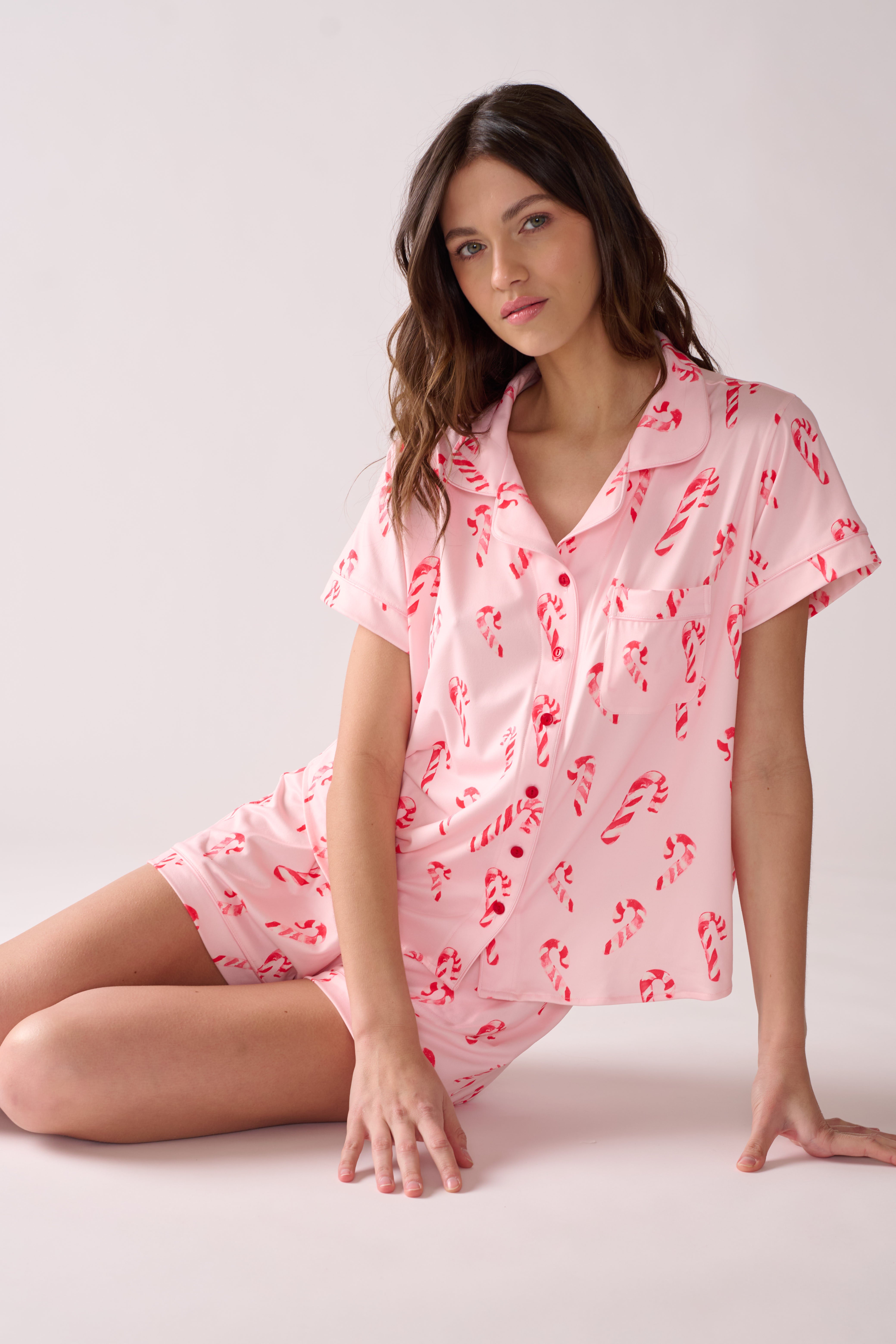 Women’s Peppermint Wishes Modal Pajama Set – Short Sleeve Shirt & Shorts