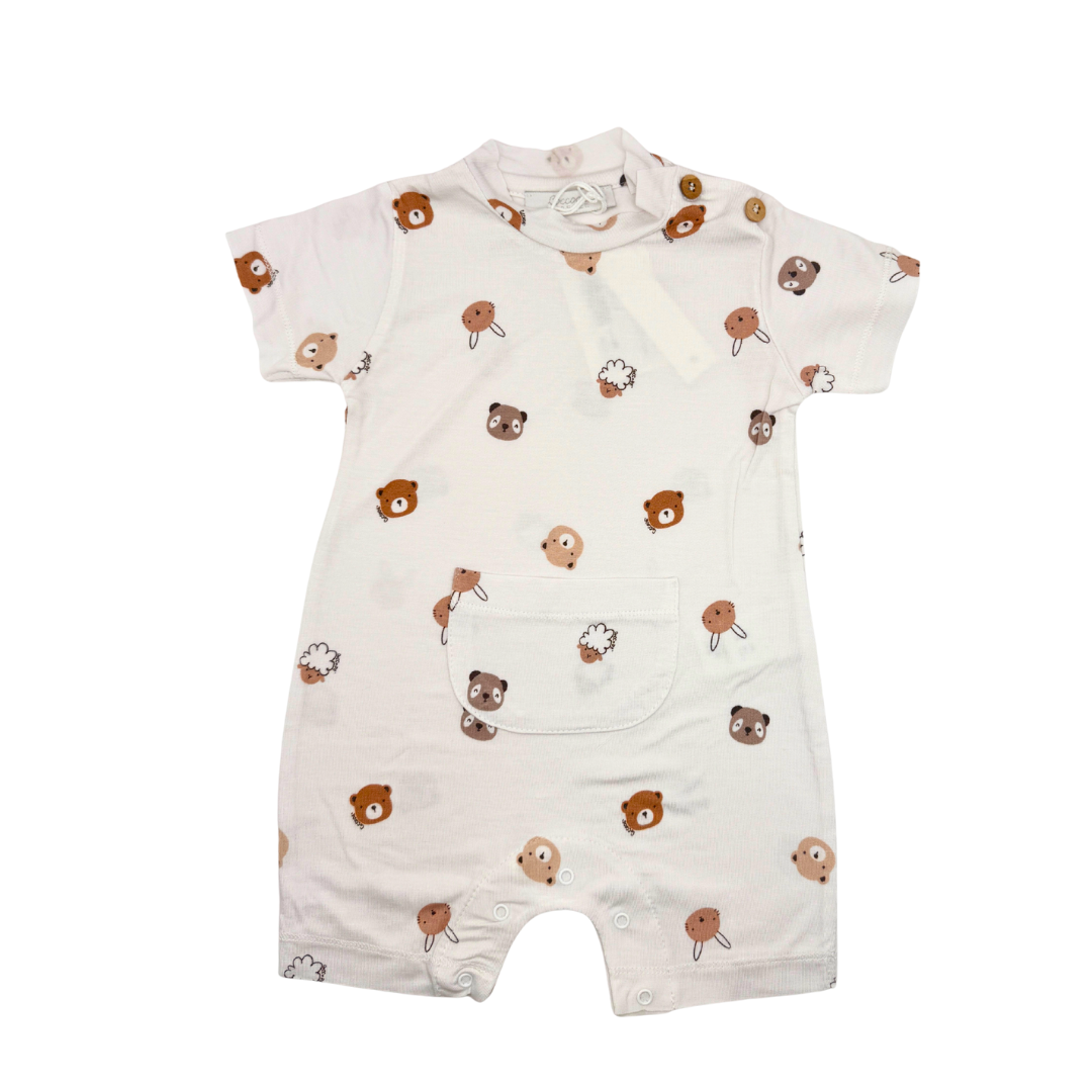 Baby romper with bear pattern on a white background