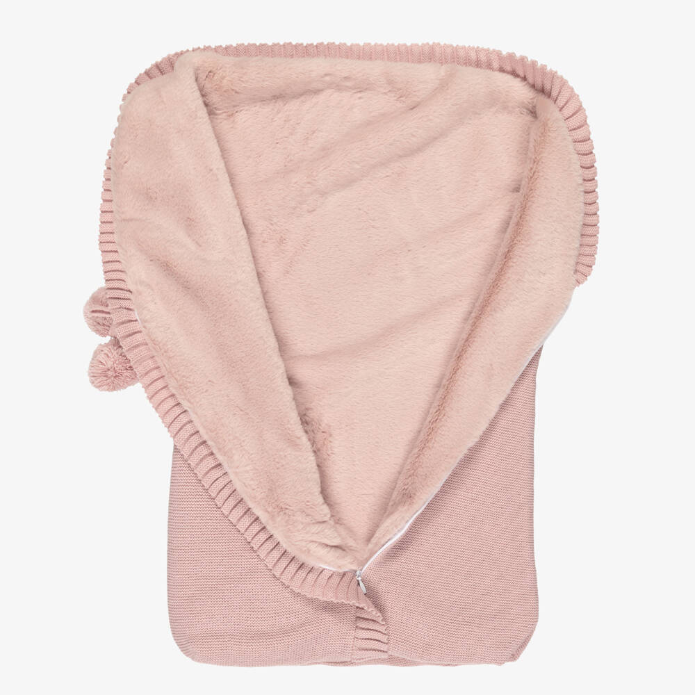 Pink hooded towel on a white background