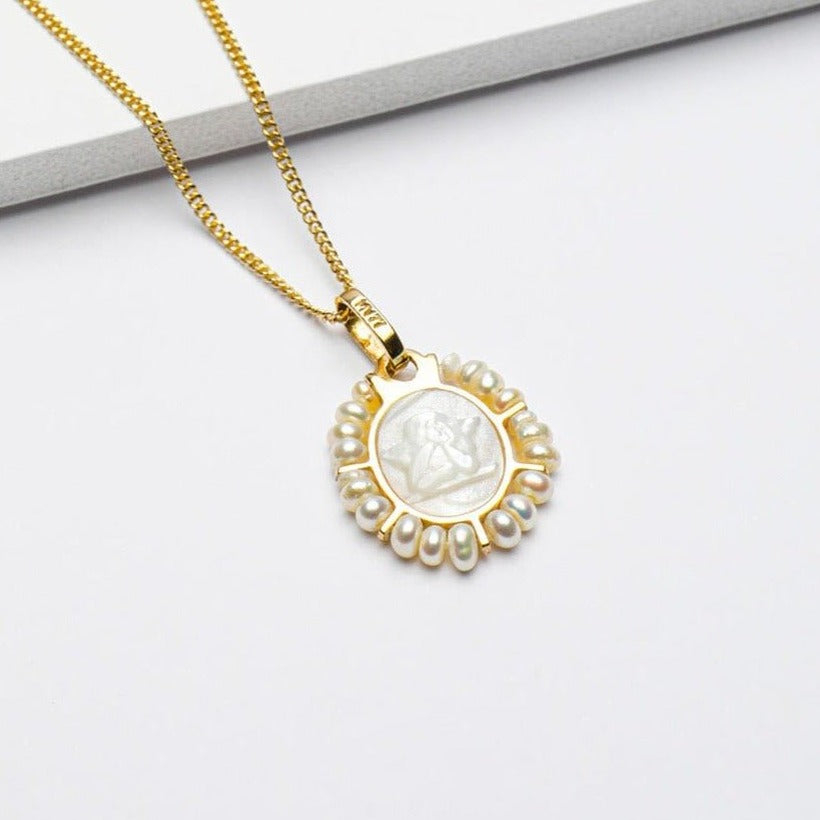 Mother Pearl Guardian Angel Necklace