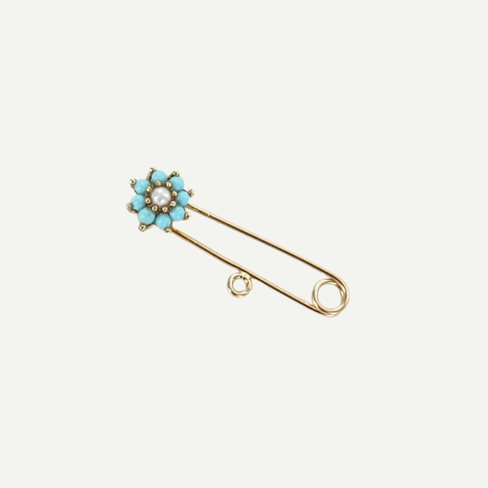 'NOLA' Turquoise & Pearl Flower BABY PIN